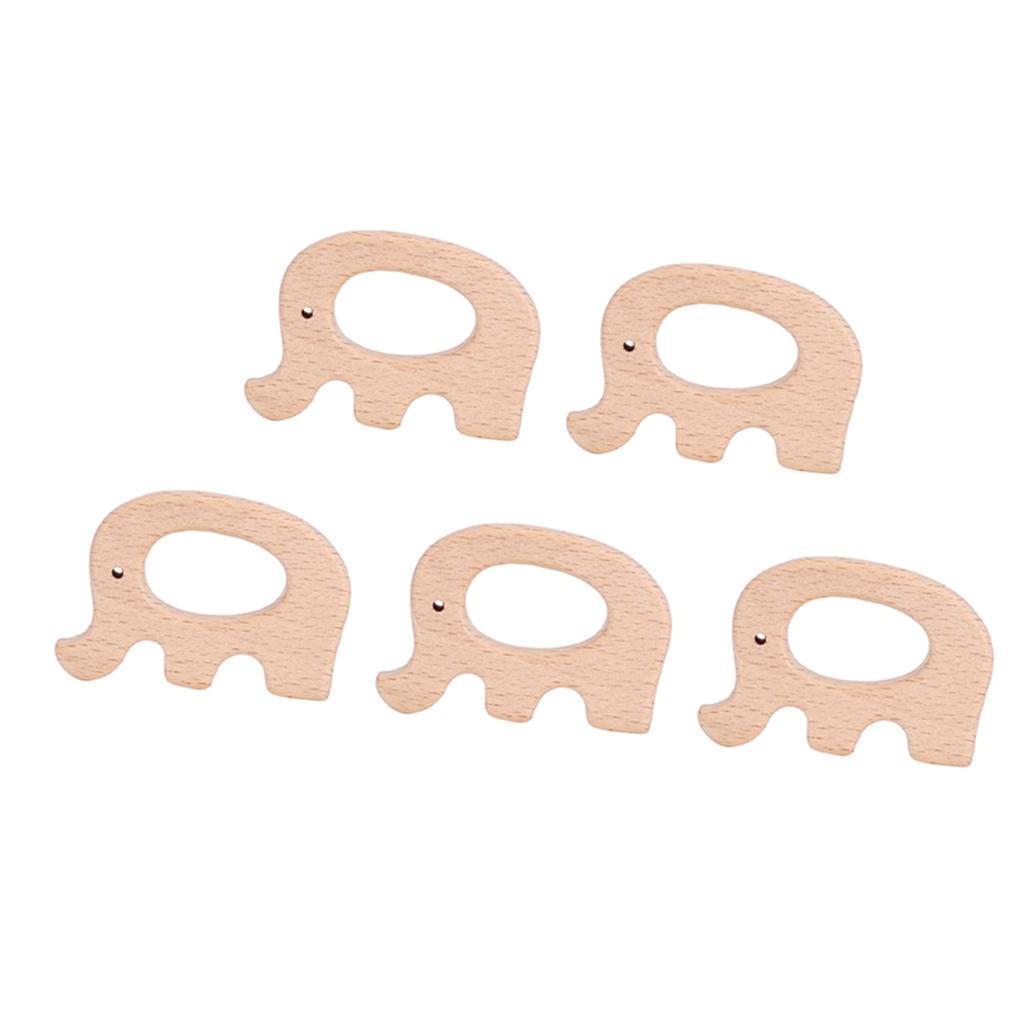 5pcs Wooden Teether Animal Baby Teething Toy DIY Natural Wood Teething Accessories (Elephant)