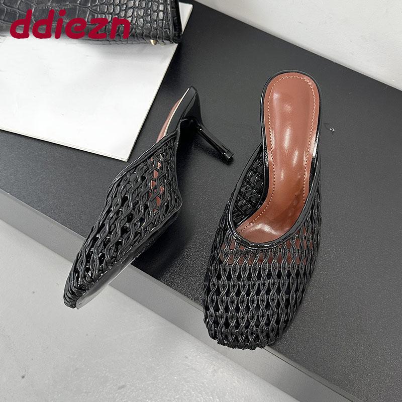 Mode Große Größe 43 Mode Webart Damen Sandalen mit Absatz Pantoletten Schuhe Runde Zehenpartie Flach Damen Dünne Absätze Sandalen Pantoletten Damen Pumps