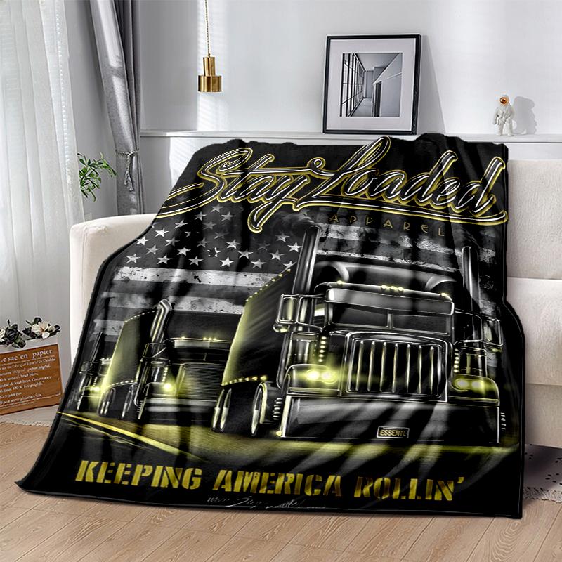Truck Driver Flannel Blanket Soft Warm All-Season Throw, Design for Camping, Car Travel, Hiking Sofa, Bed, Office Perfect Gift for Parties