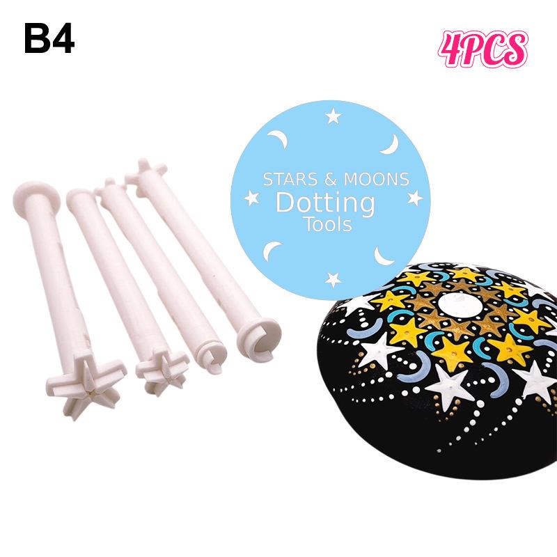 Lot de 4 outils DIY Motifs Fleurs Graffiti Papillons Lune Floraux Outils de Pointillage Stylo Peinture par Points Outils de Gaufrage Stylo Tampon Art