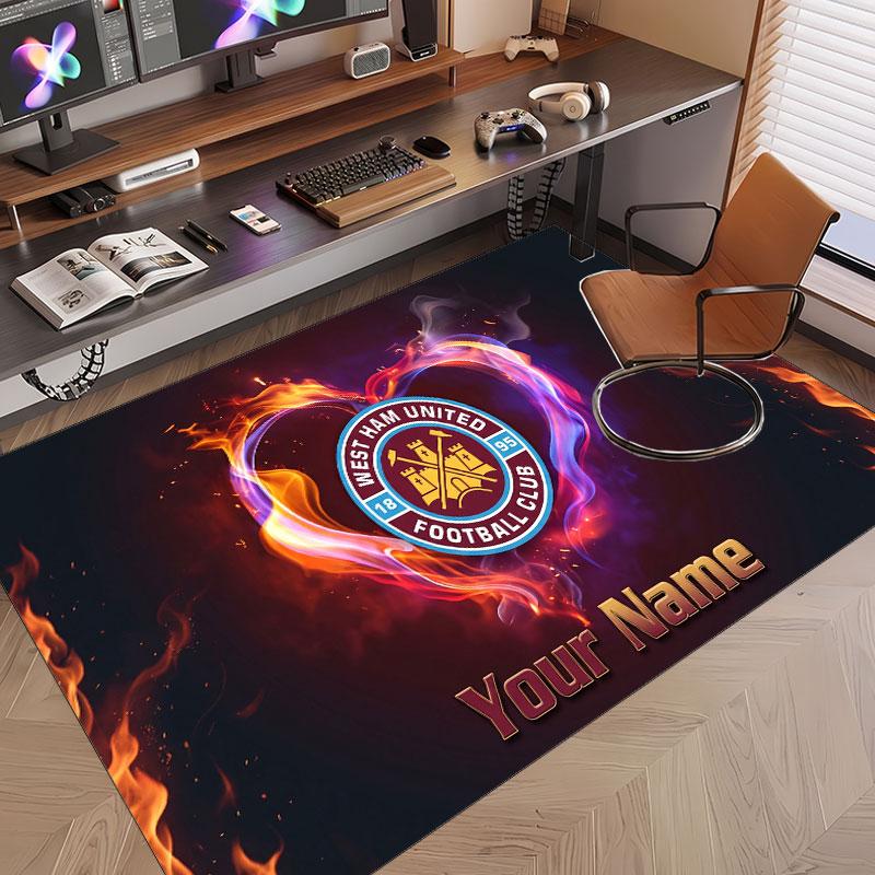 Custom Rug West Ham United football Pattern Print Name Text Soft Non‑Slip Floor Carpet for Home Indoor Decoration