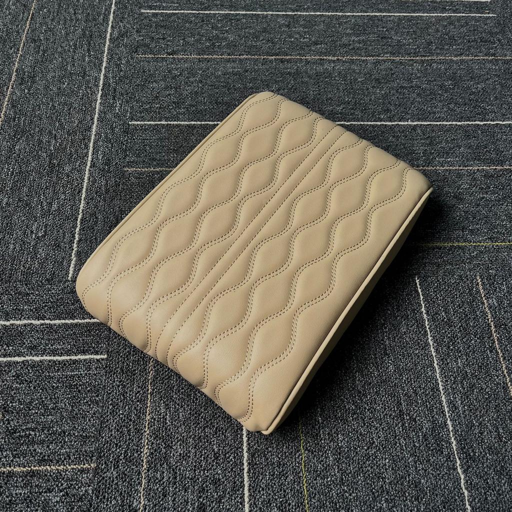 2025 Car Armrest Mat Wave Embroider PU Leather Center Console Arm Rest Protection Cushion Auto Armrests Storage Box Cover Pad