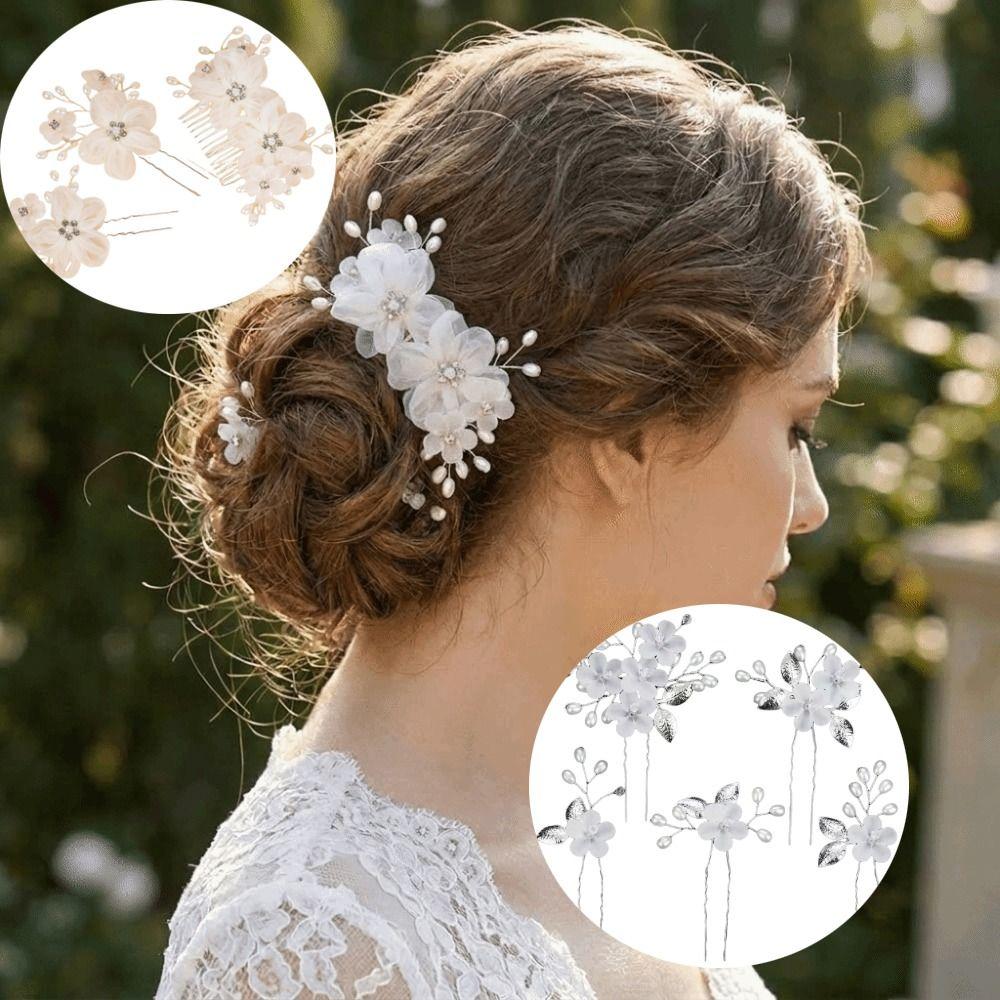 2/4/5Pcs Rhinestone Bridal Hair Accessories Sparkling Pearl Hair Pins Forks Wedding Hair Pins Women