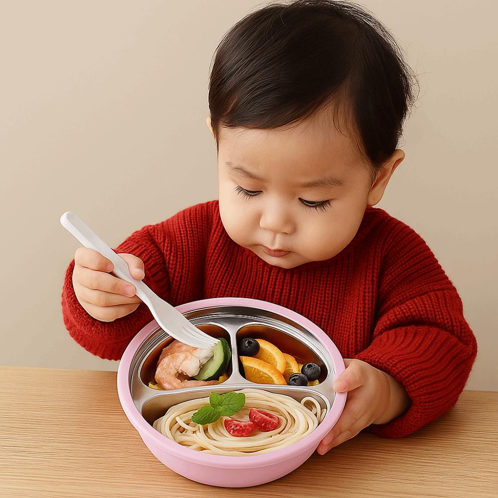 Silicone Suction Cup 3 Grids Children Dishes Thermal Insulation Kids Feeding Bowls  For Toddlers