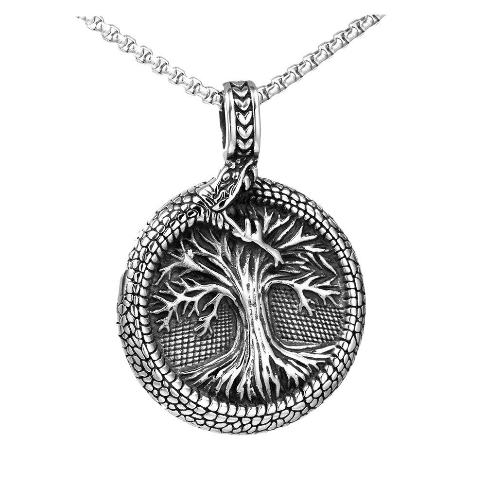 Viking Wind Disc Snake Tree of Life Stainless Steel Pendant Retro Titanium Steel Necklace Men's Pendant