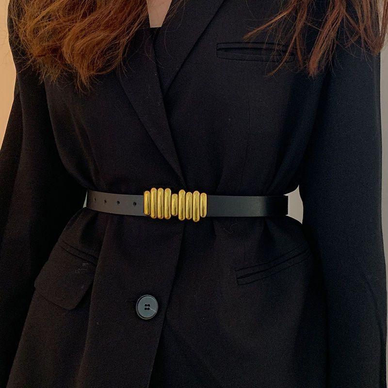 Black Chic Vintage Womens Belt Elegant Waist Cincher For Dresses With Stylish Gold Silver Buckles