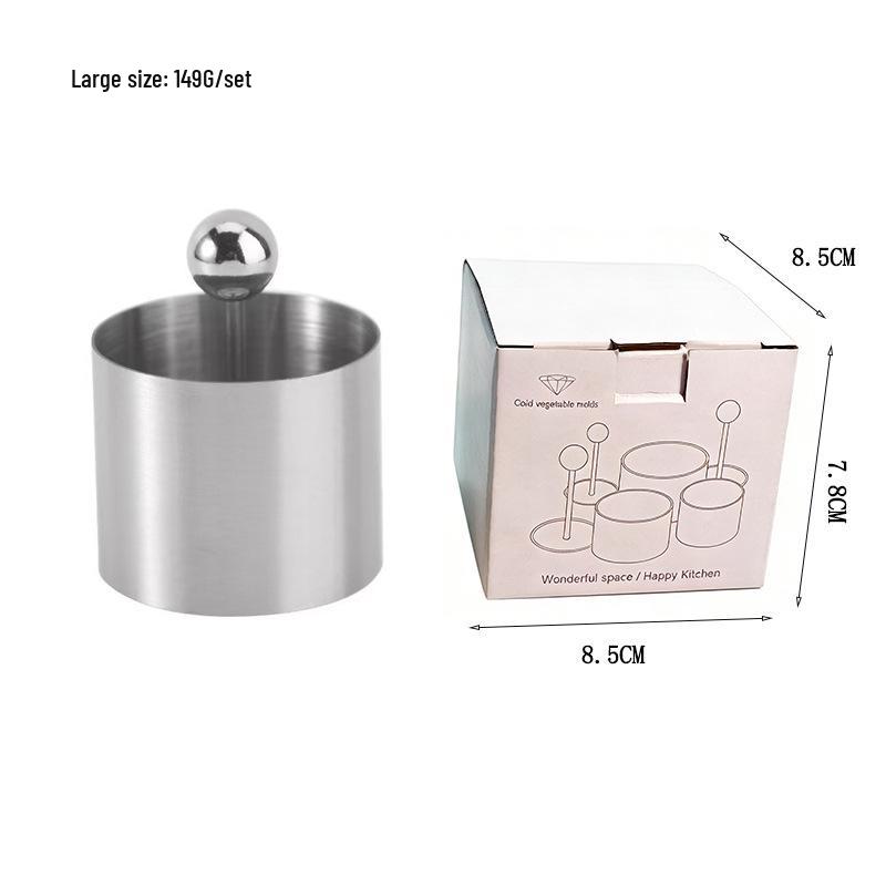 Stainless Steel Round Cold Dish Mold Set - 3-Piece for Creative Kitchen Plating and Decoration.