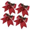 4pcs Christmas Tree Hanging Decorations Glitter Pine Cone Bows For Holiday Home Party Decoration Xmas Ornament Festive Supplies