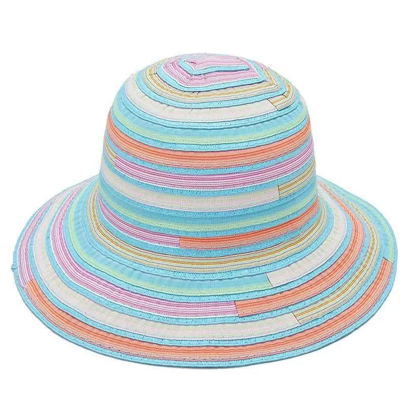 Hand Embroidered Fisherman Hat For Beach Vacation Sun Protection  Dome Colored Stripe  Style Outdoor Sun Hat