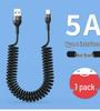 120W Dual Type-C Spring Retractable Data Cable for Fast Charging, Compatible with Apple, Huawei, and Honor