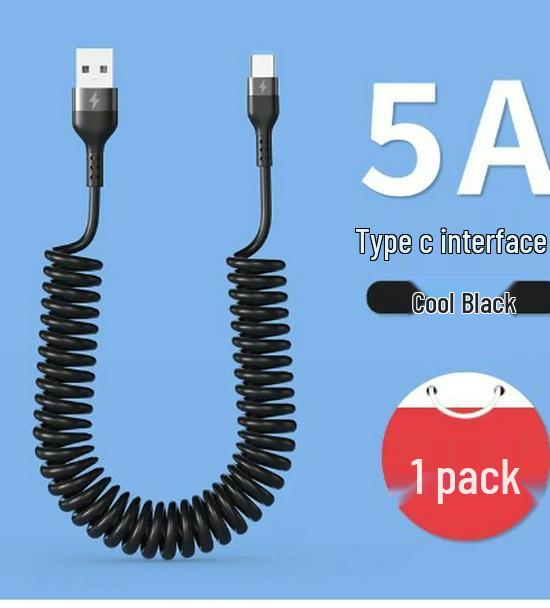 120W Dual Type-C Spring Retractable Data Cable for Fast Charging, Compatible with Apple, Huawei, and Honor