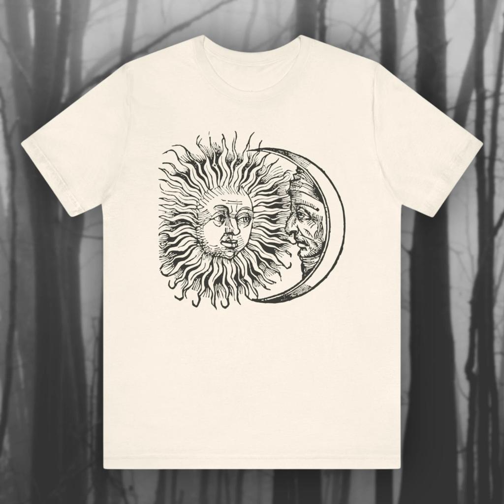 Tričko Eclipse Retro Art Tričko s tajemným uměním Slunce a Měsíce Astrologická trička Měsíční astrologické Unisexové žerzejové tričko s krátkým rukávem