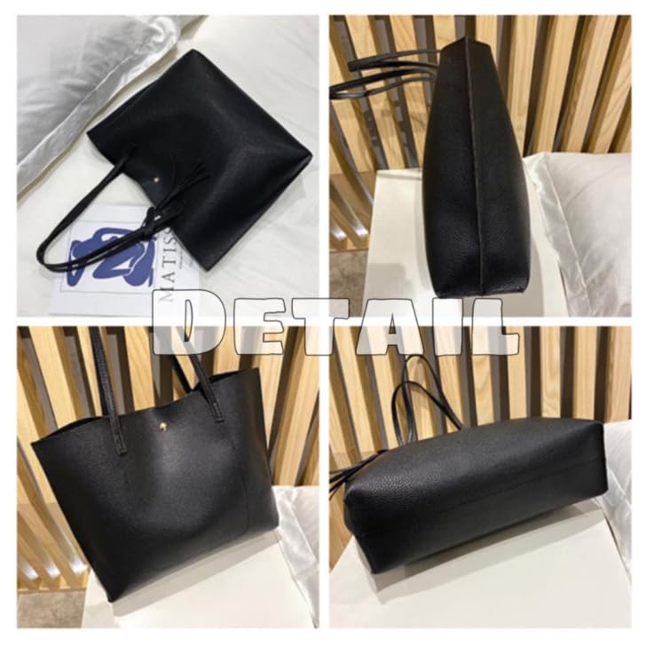Aspade Women's A4 Tote Bag, Large Capacity, Lightweight, Stylish, Cute, Shoulder Bag, Black, Divided, Waterproof, PV Leather, Gift, Suitable for