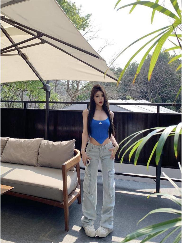 Women's Summer Red Irregular Slim Fit Sleeveless Knit Camisole Vest