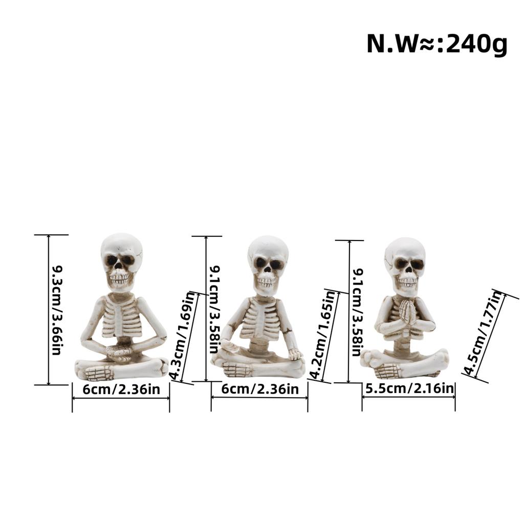Halloween Skeleton Resin Figurines Set of 3 Sitting Skeletons with Pumpkin Heads Decorative Statues for Seasonal Tabletop Display or Shelf Decoration