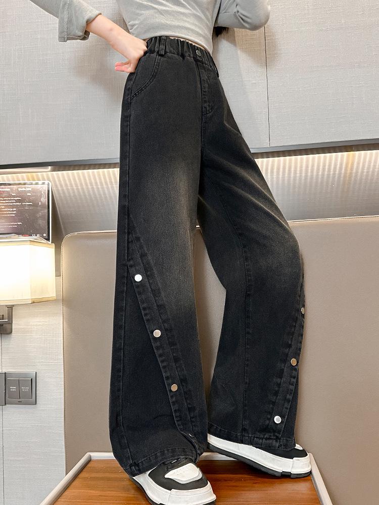 Girls' Wide-Leg Denim Pants, Loose Fit Casual Trousers for Spring and Autumn 2025