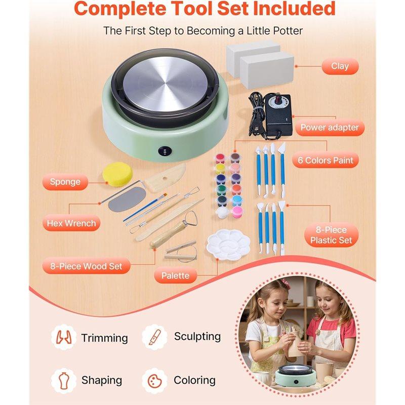 SHGO-Modellierwerkzeug-Set, Mini-Töpferscheiben-Drehteller, Zweiwegdrehung, Töpferwerkzeuge Mit Künstlerbedarf, EU-Stecker Enthalten