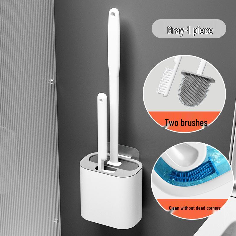 Wall-Mounted 2-in-1 Long-Handled Toilet Brush Set with No Dead Angle Design