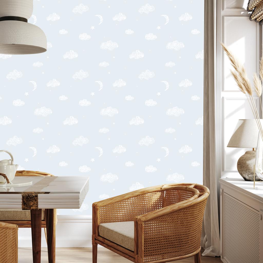 Clouds, Moons and Stars Wallpaper for Living Room and Bedroom 50x1000