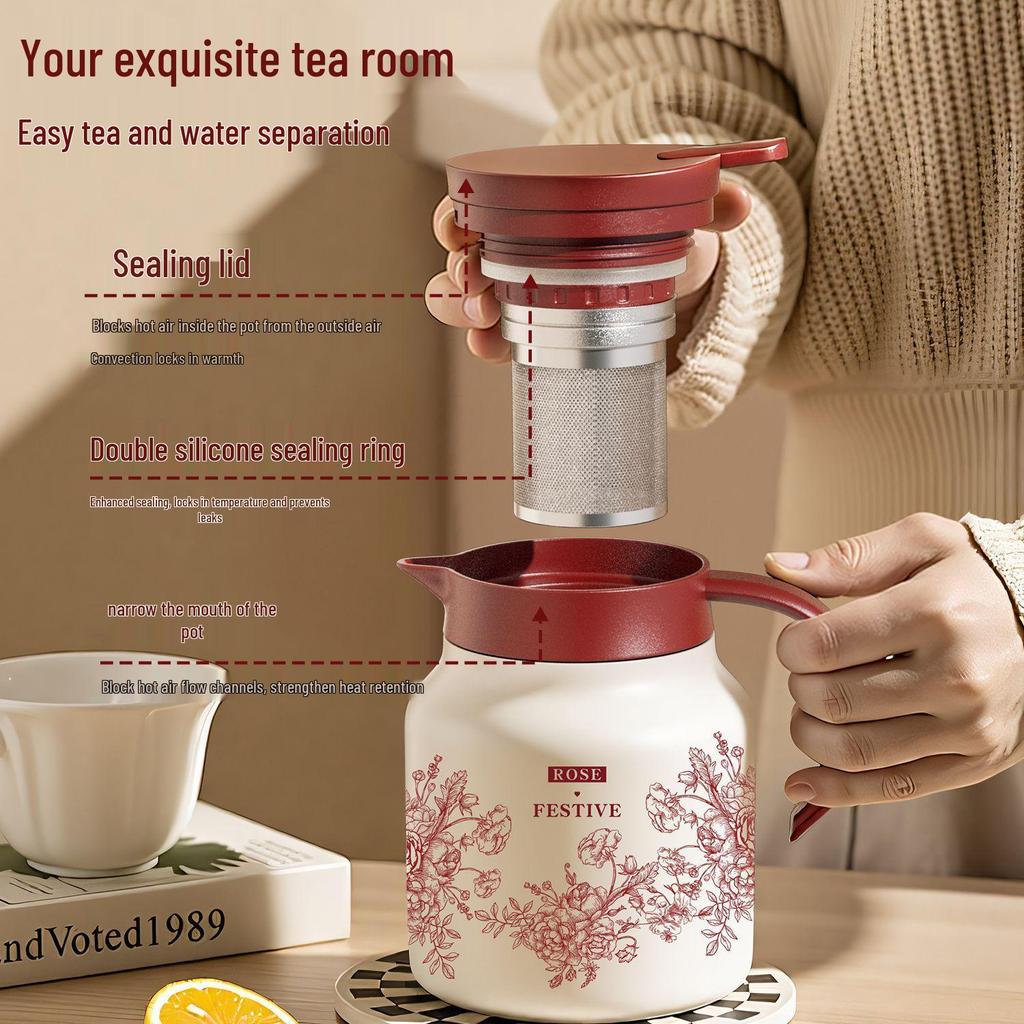 2026 Red Insulated Thermos Flask Set with Tea Infuser - Bride's Dowry Wedding Gift
