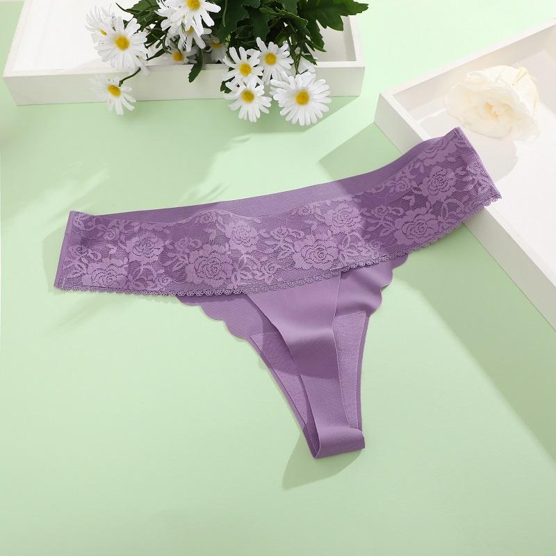 

Бесшовные трусики из ледяного шелка для женщин, кружевное нижнее белье, трусы с волнистыми краями, дышащие и мягкие трусики S-XL XL фиолетовый
