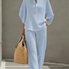 2026 European and American Cross-border Women's Clothing Casual Loose Breathable Solid Color Button-up Shirt Top Wide-leg Pants Set Summer