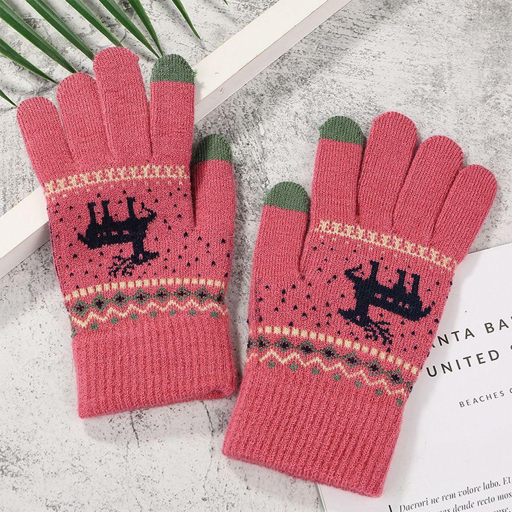 Cute  Stripe Dots Knitted Deer Women Gloves Christmas Winter Gloves Korean Mittens