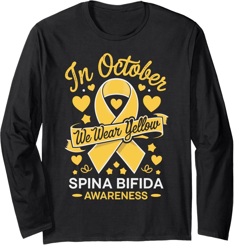 In October We Wear Yellow Spina Bifida Awareness Long Sleeve T-Shirt