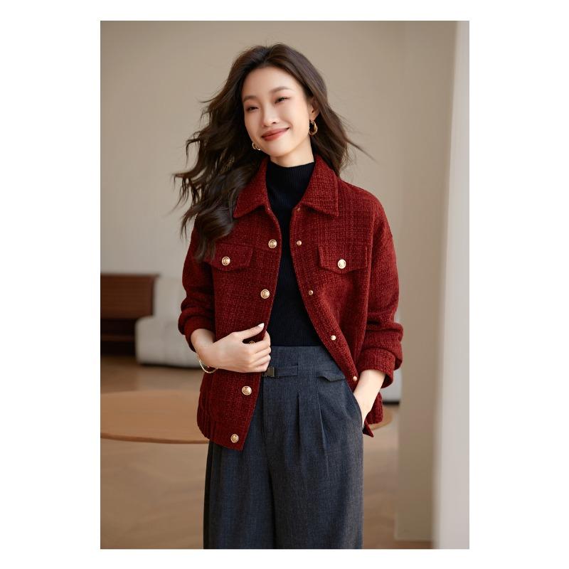 Kleine Duftstil Verdickte Jacke Neujahr Winter Revers Retro Modische Jacke für Damen