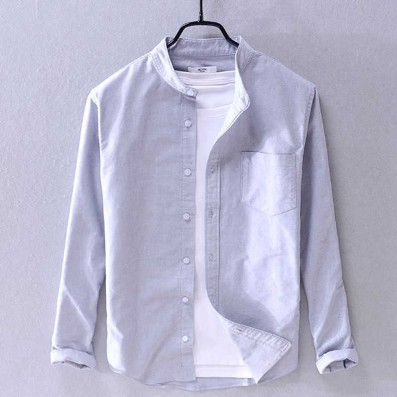 Spring Autumn New Solid Color Fashion Stand Collar Shirt Man High Street Casual Loose Button Long Sleeve Pure Cotton Cardigan