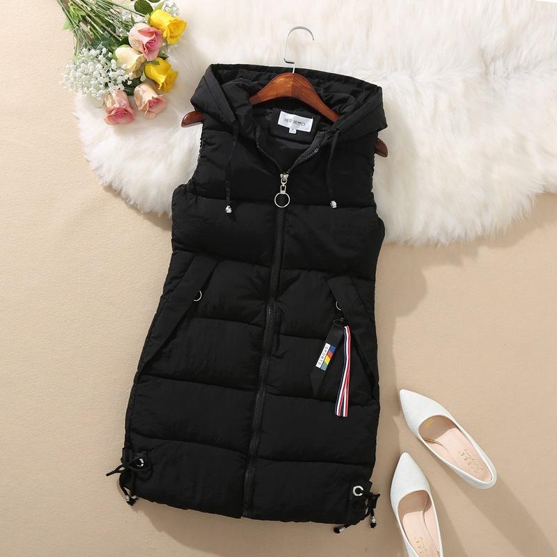 Gilet da donna invernale taglia forte caldo casual colore unito ampio piumino cappotto senza maniche con cappuccio cardigan di media lunghezza