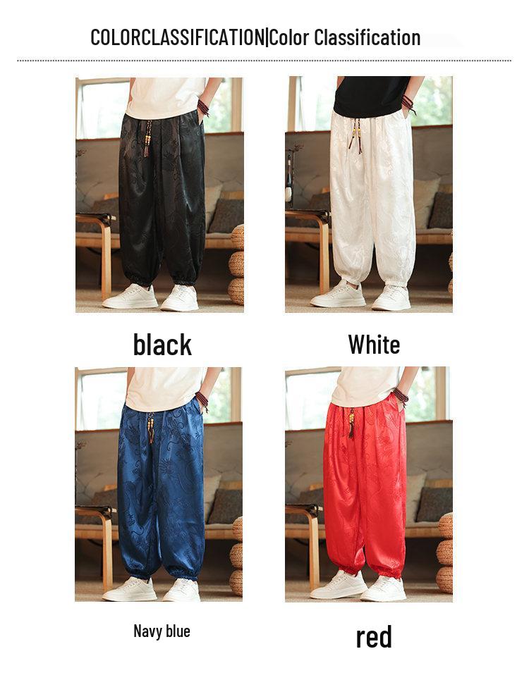 Chinese Men's Dragon Pattern Wide-Leg Bloomers - Loose Fit, Plus Size, Trendy Casual Pants
