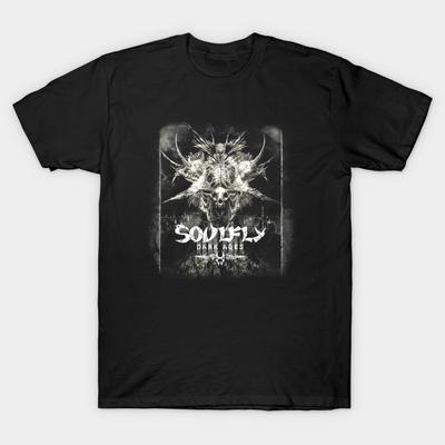 Men Black Print T-shirt Soulfly - Dark Ages Track List No-Cut Transfer Paper Print Cotton Tshirt