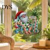 Outdoor Holiday Store Window Art Summer Christmas Static Cling, Beach Santa Claus Glass Sticker, Large Floor to Ceiling Decor Waterproof PVC