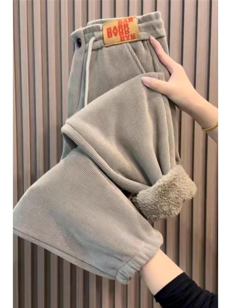 Women's Winter Korean-Style Plush Joggers with Lambswool Cuffs - Versatile & Fashionable Casual Sweatpants
