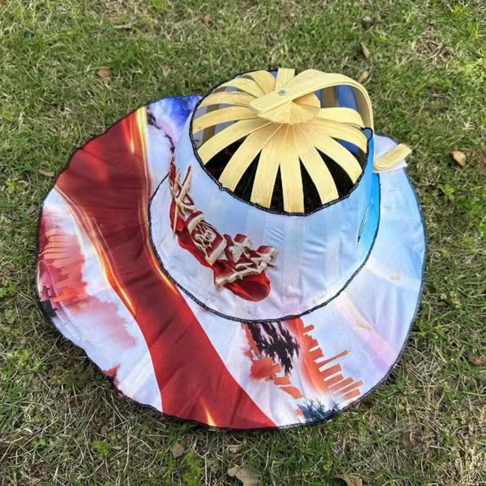 Foldable Folding Fan Hat Floral Printed Bamboo Sunscreen Cap Women Sunhat Fan Sun Hats for Travel
