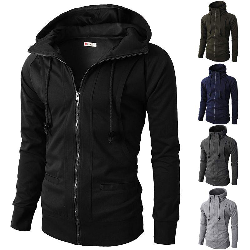 Stylish Men's Hooded Coat With Drawstring And Zipper Up Slim Fit Hoodie Jacket Overcoat