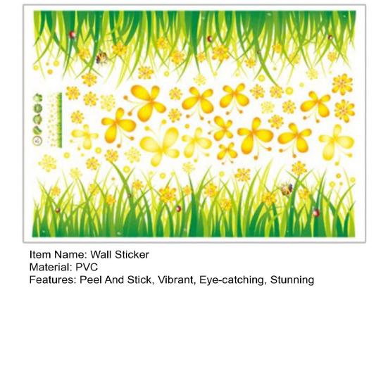 Grünes Gras Blumige Wand-Ecken-Aufkleber Blumen Schmetterlinge Gras Sockelleiste Wandtattoos für Wohnzimmer Schlafzimmer Esszimmer