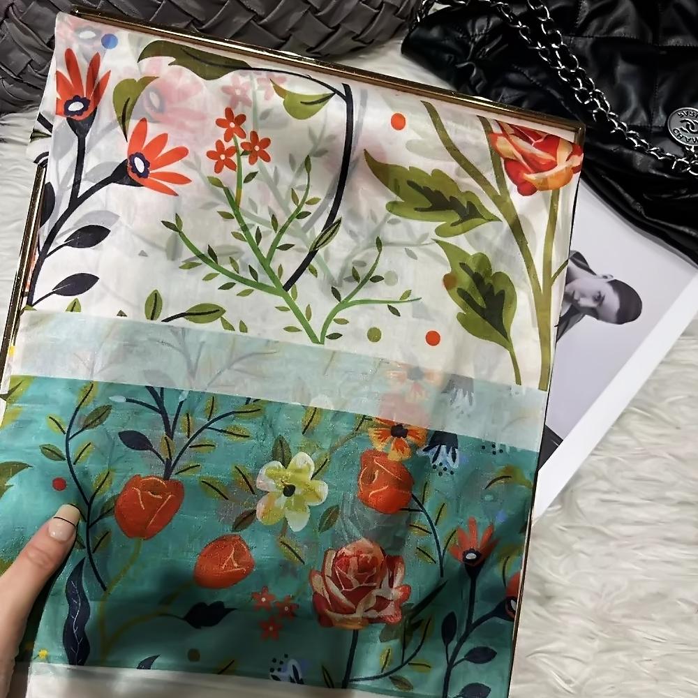 [BYSIFA] Silk Scarf Plus Size Broadened Silk Women's Silk Scarf Shawl Female Scarf New Winter Orange Coffee Women Long Scarves