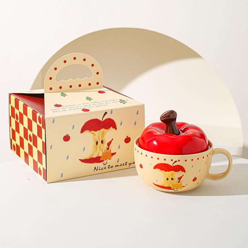 Creative Apple Ceramic Bowl High Value Spoon Instant Noodle Bowl Girls Girlfriend Souvenir Christmas Gift