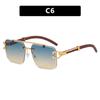 Double beam sunglasses frameless trimmed square sunglasses new European and American fashion leopard tide sunglasses wood grain