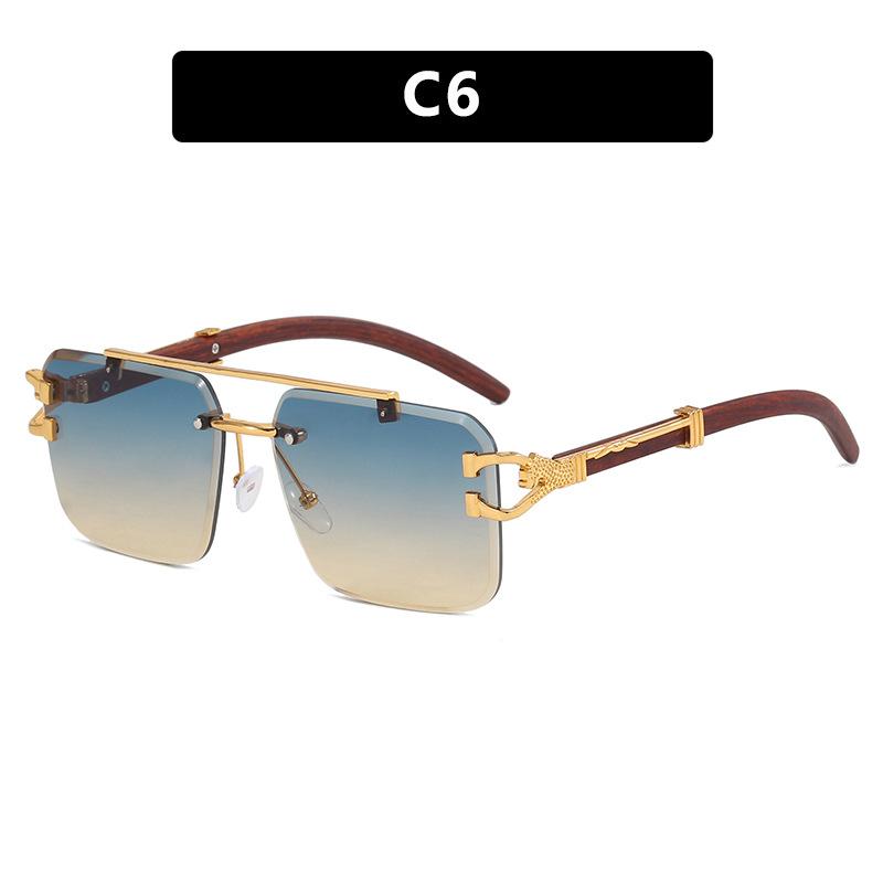 Double beam sunglasses frameless trimmed square sunglasses new European and American fashion leopard tide sunglasses wood grain