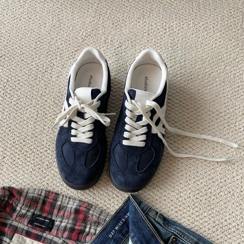 Version leather retro breathable round head lace-up thick sole heightening lightweight board shoes women