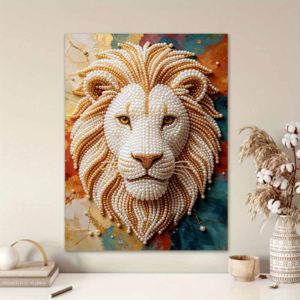 5D Pearl Kit Majestic Lion Pattern DIY Pearl Art Relaxing Handmade Ornament Home Wall Desktop Decoration for Beginners
