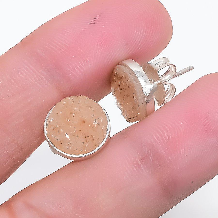 Titanium Druzy Gemstone Handmade Tops 925 Sterling Silver Earring KJ-1425