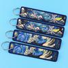 Embroidery Key Fobs Japanese Waves Key Tags Keychain For Motorcycles Cars Key Ring Accessories Jewelry Chaveiro Gifts