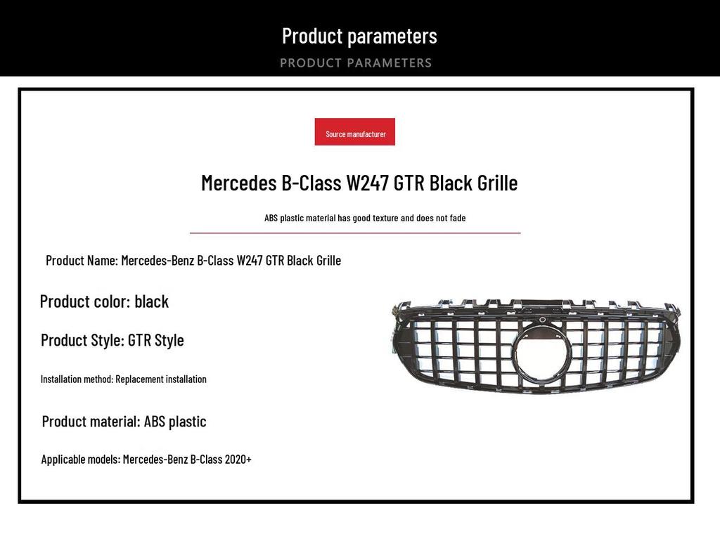 Mercedes B-Class W247 20-25 GT Black Grille Replacement