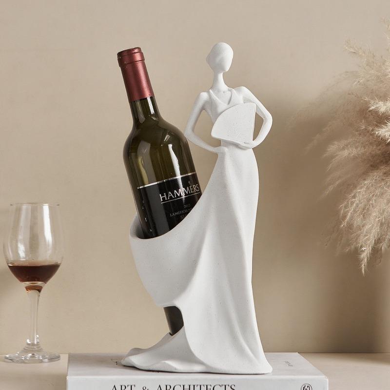 Creative Elegant Lady Resin Figurine Sculpture Modern Art Wine Rack Storage White Girl Figurine Craft Wine Rack Home Decor Gift