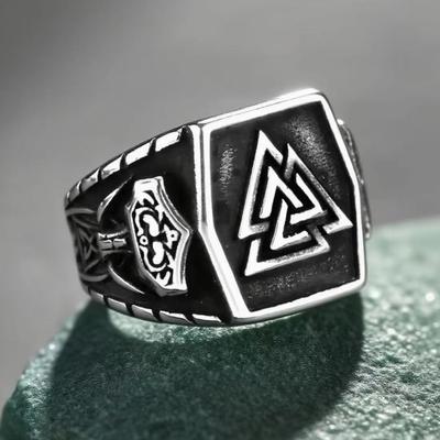 HNSP 316L Edelstahl Wikinger-Runenring für Herren Zirkon-Accessoires Wasserdicht Anlauffest