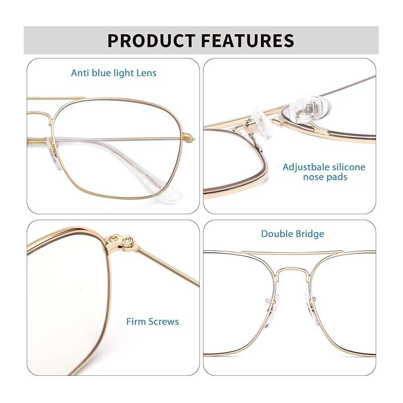 JM Aviator Computer Blue Light Blocking Glasses Square Eye Protect Video Eyeglasses Anti Glare Men Women